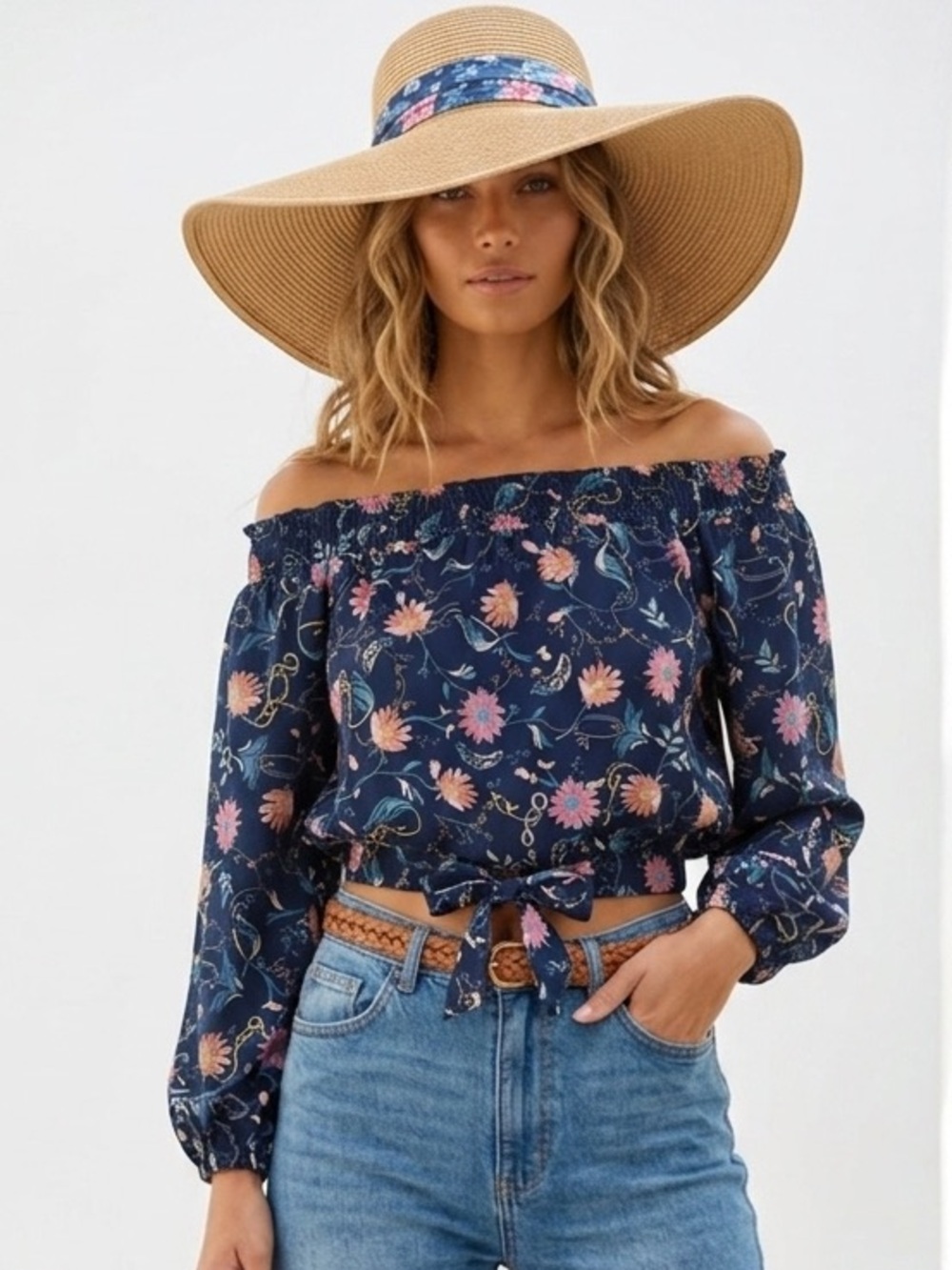Boho-Floral Off-Shoulder Women's Top-Carmin